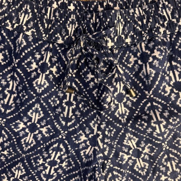 Style Co Linen Pants Womens 4‎ Blue White Elastic Waist Pull On Loose Geometric - Picture 7 of 8